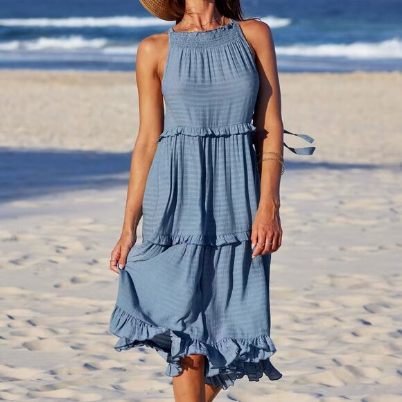 COPY - Cupshe Slate Smocked & Ruffled High Neck Maxi Dress - Picture 2 of 4